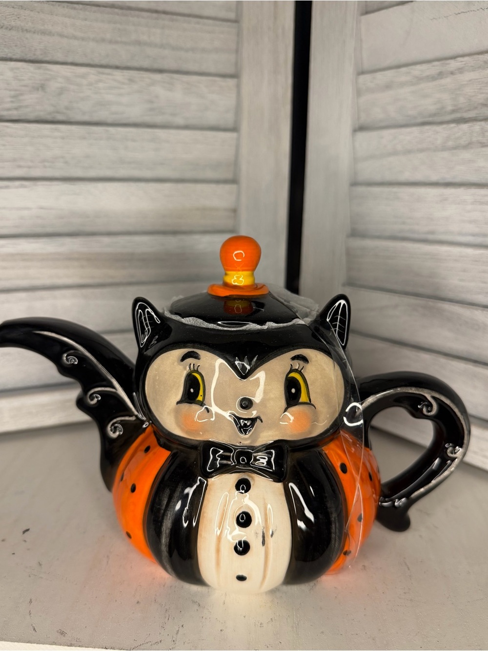 Johanna Parker Black & Orange Halloween Cat Teapot Ceramic Decorative Teapot